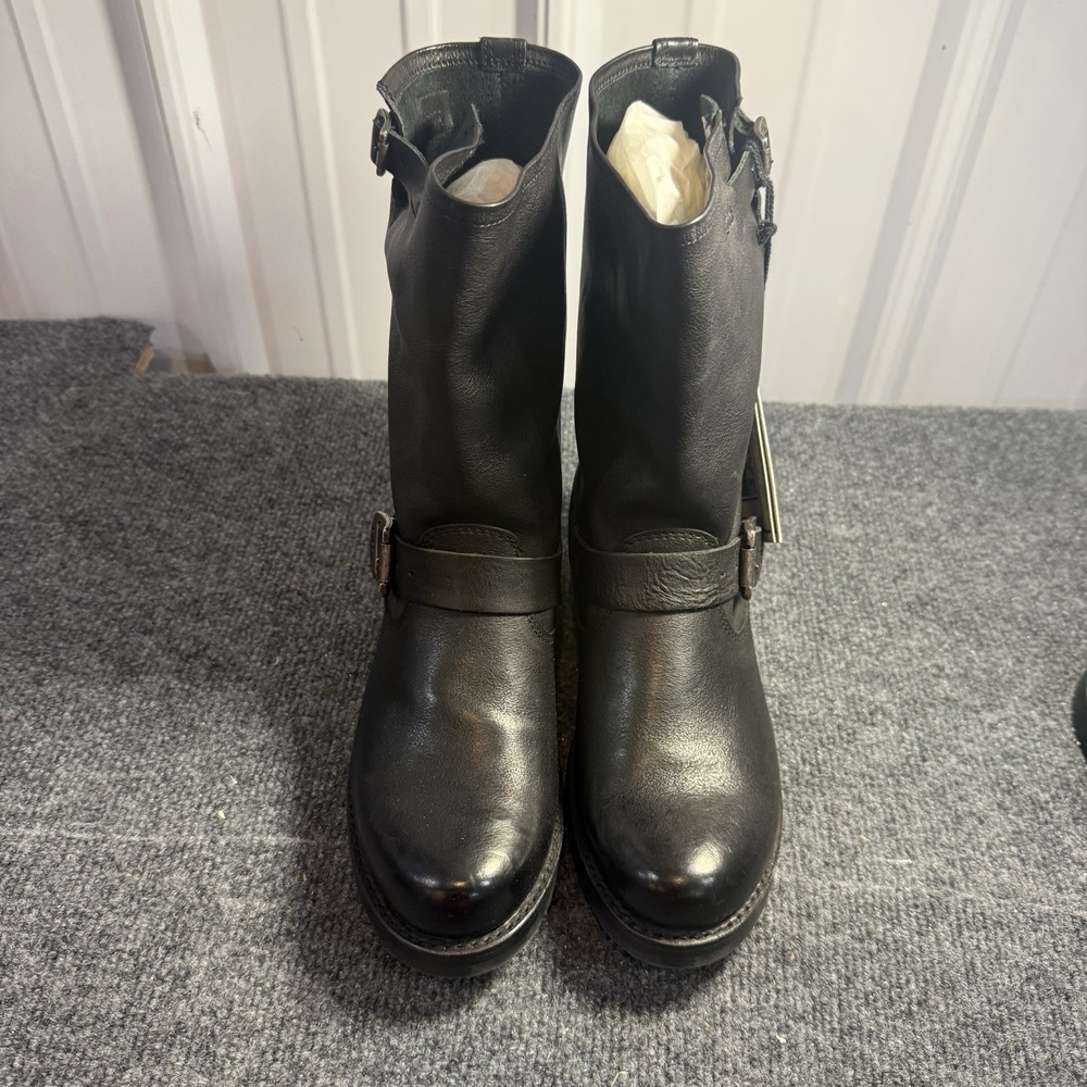 Frye Veronica Shortie Boots Womens 7.5 Black Leather Engineer Moto Biker Harness - Picture 3 of 16